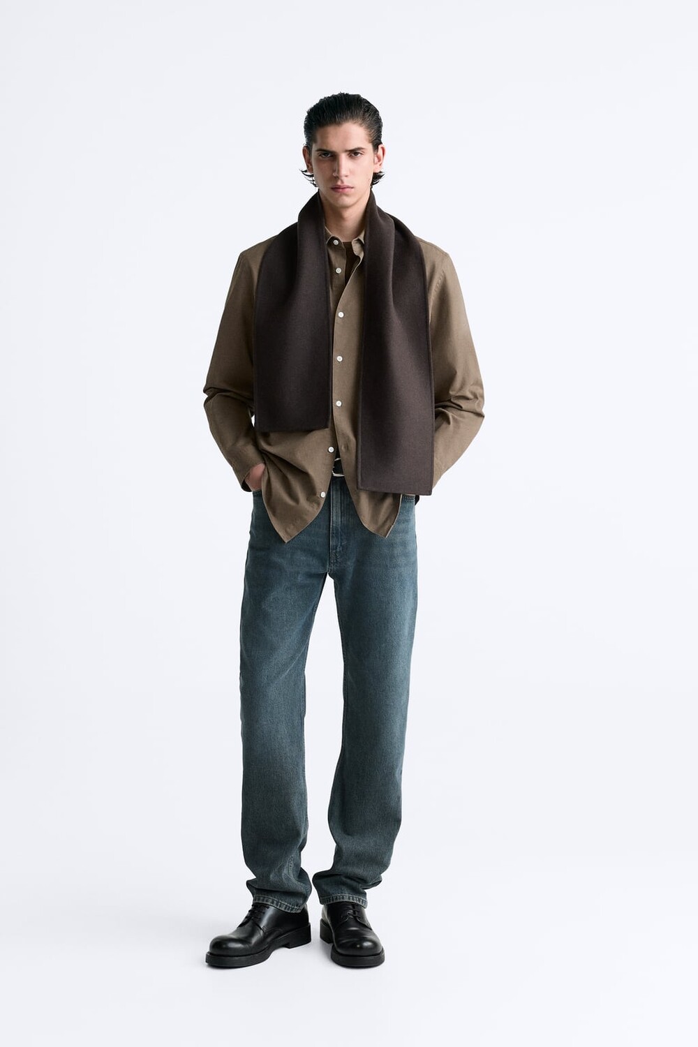 

Текстурированная рубашка ZARA, коричневый