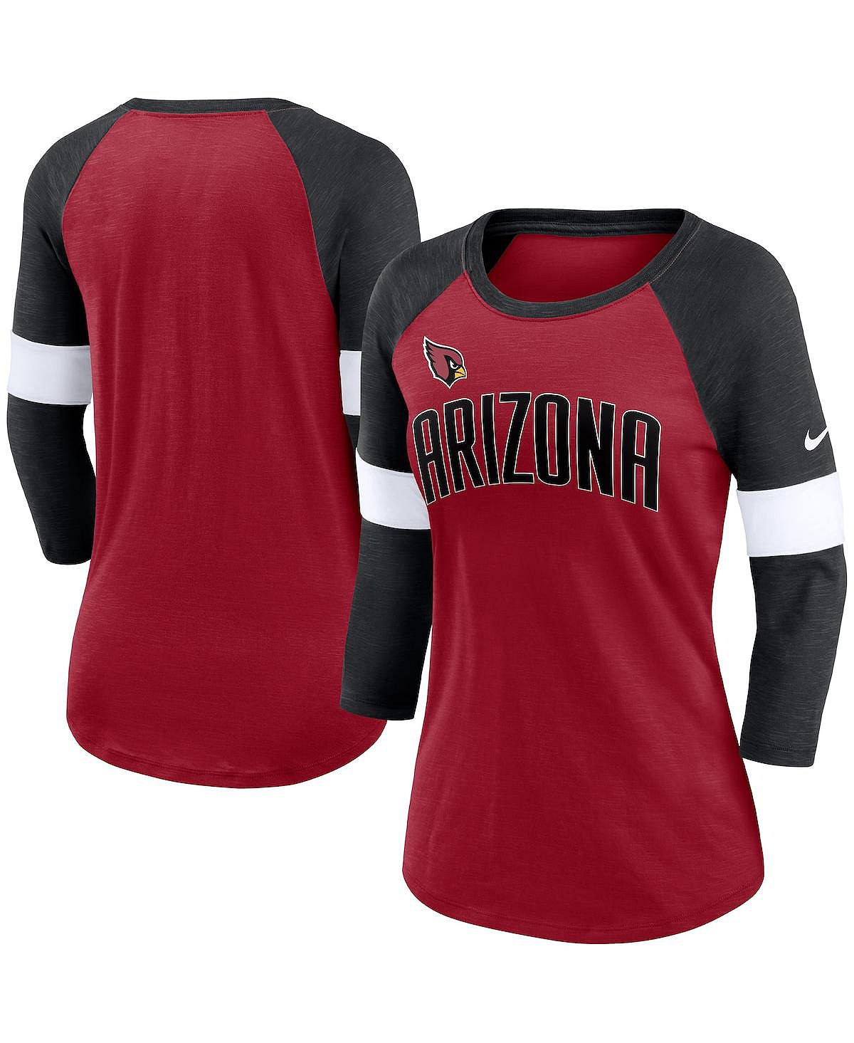 Женская футболка arizona cardinals cardinal, heather black football pride с рукавами 3/4 и регланом Nike, мульти