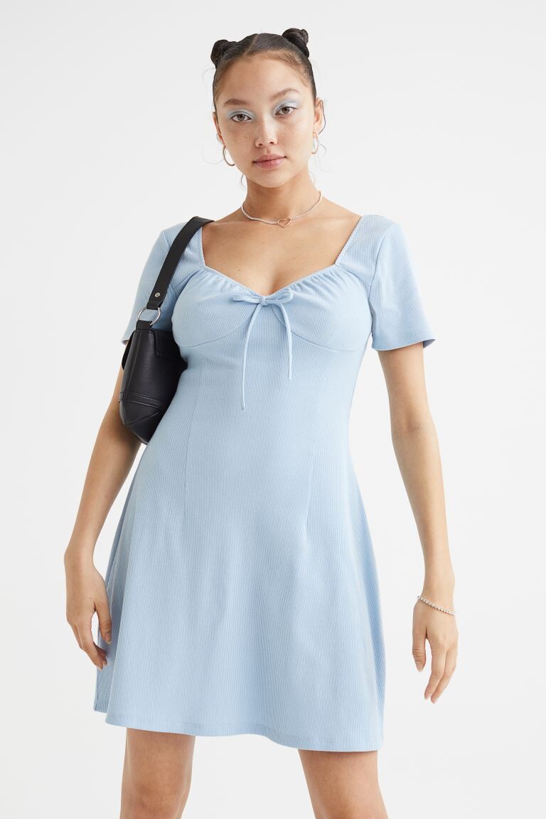 

Платье в рубчик с завязками H&M, светло-синий