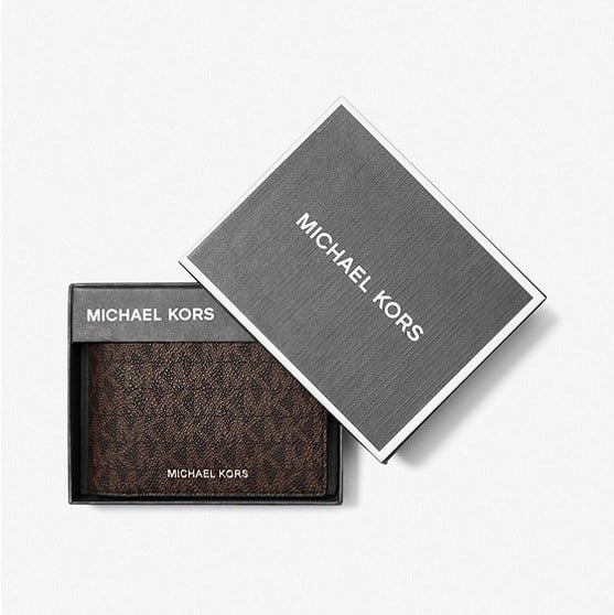 Кошелек Michael Kors Harrison Logo Billfold With Passcase, коричневый/чёрный - фото