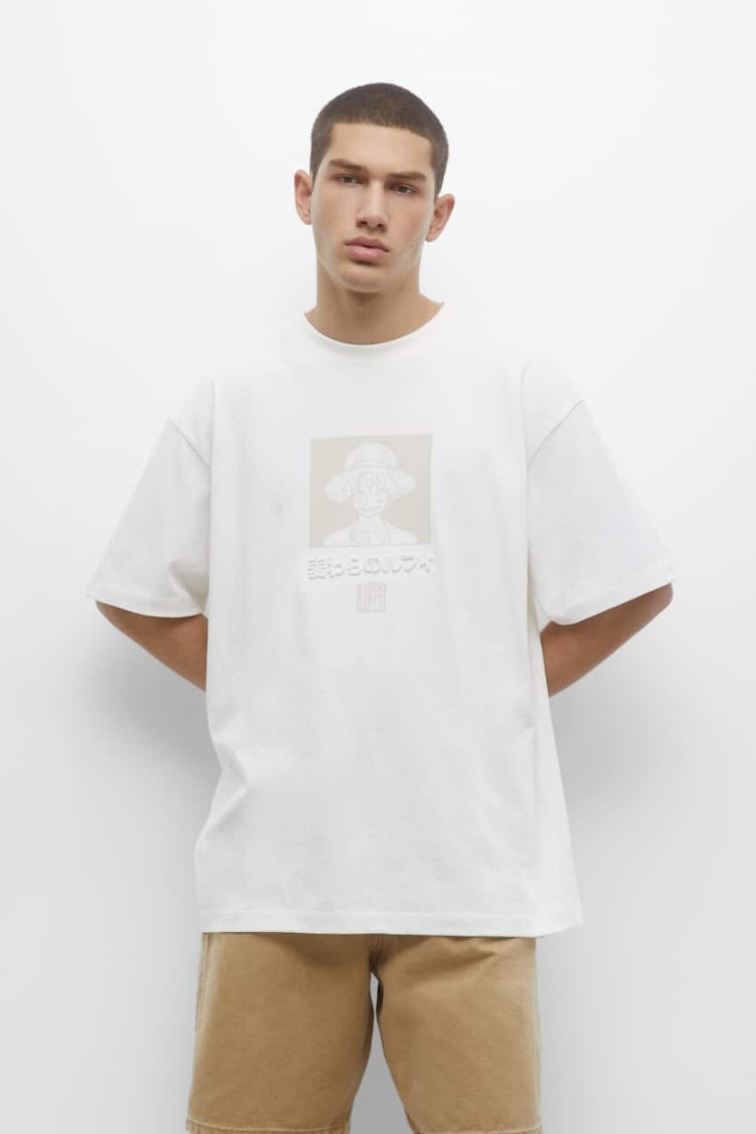 

Цельная футболка с короткими рукавами Pull&Bear, кремовый