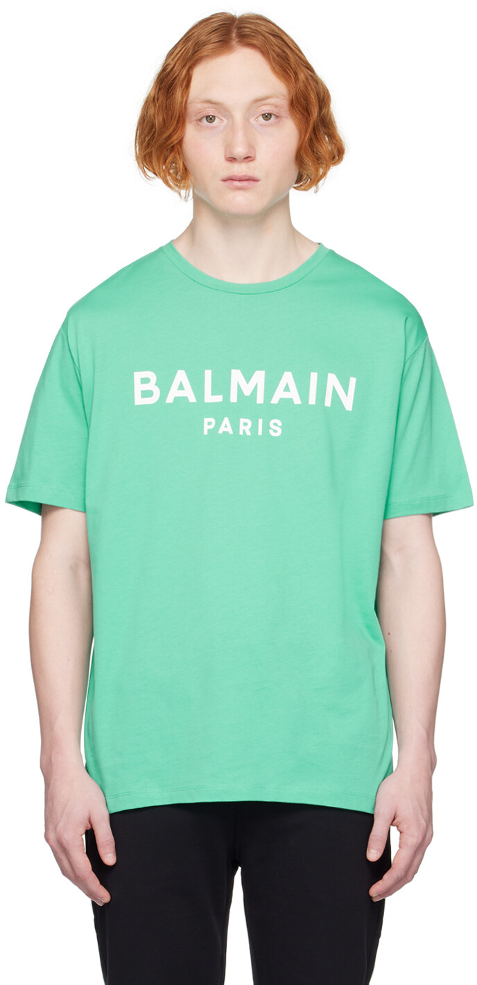 

Зеленая футболка с принтом Balmain, Зеленый