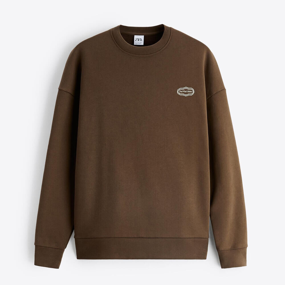 

Свитшот Zara Printed Slogans, коричневый