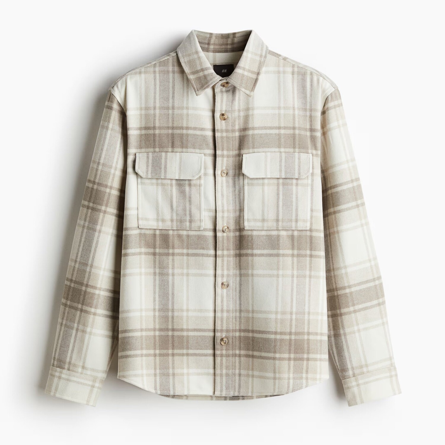 

Куртка-рубашка H&M A/W 2024 Regular Fit Felted, бежевый/в клетку