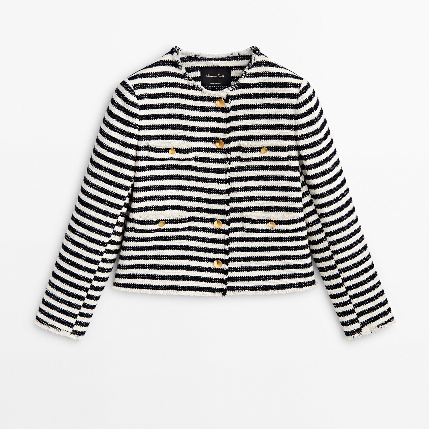 

Жакет Massimo Dutti Striped cropped texture, темно-синий