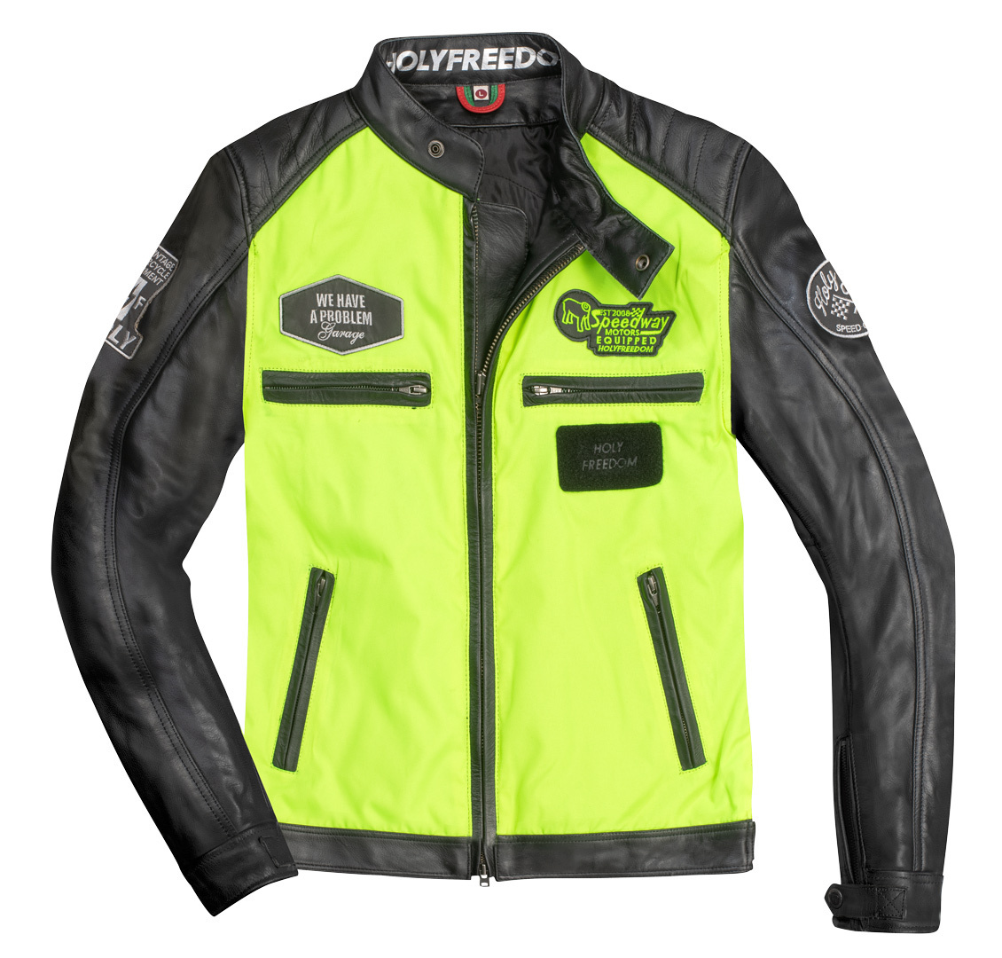 Куртка кожаная HolyFreedom Zero Vision мотоциклетная, черный/зеленый