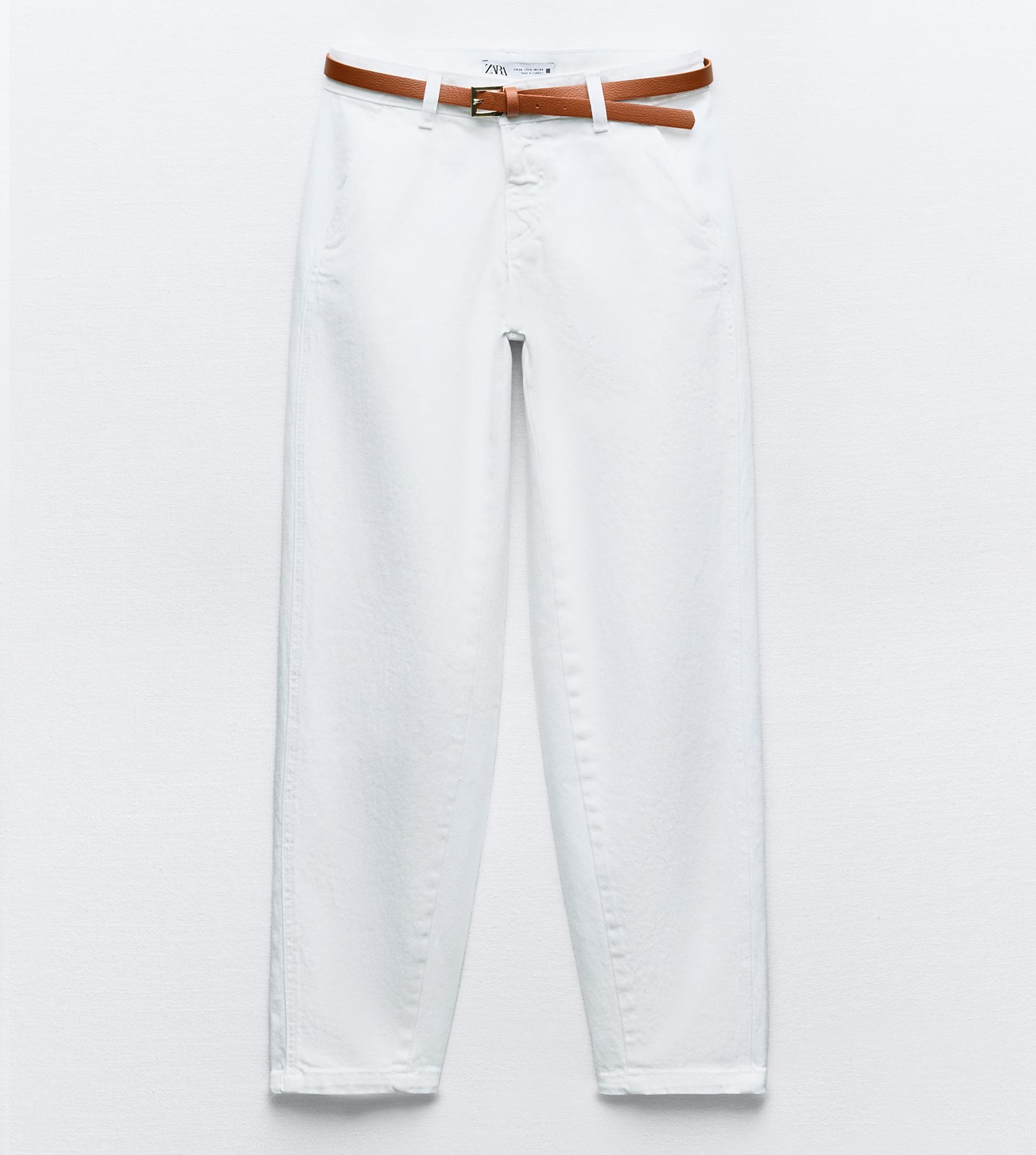 Джинсы Zara Z1975 High-waist Belted Chino, белый
