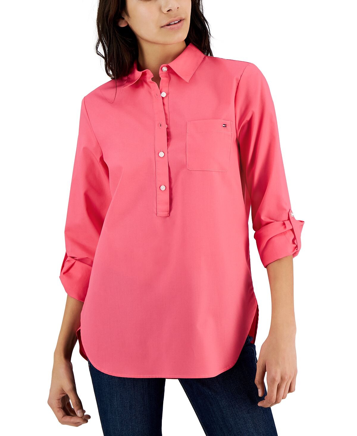 

Женская хлопковая рубашка с короткими рукавами easy care popover Tommy Hilfiger