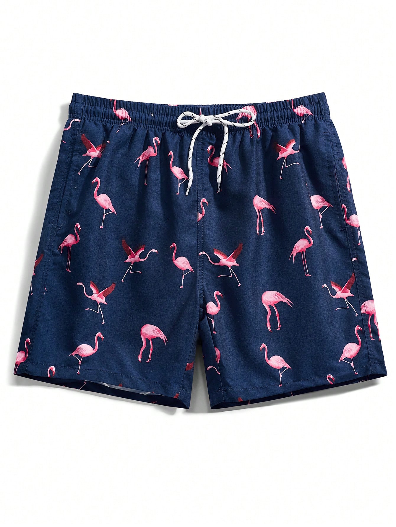 Мужские пляжные шорты Manfinity с принтом фламинго и завязками на талии, темно-синий