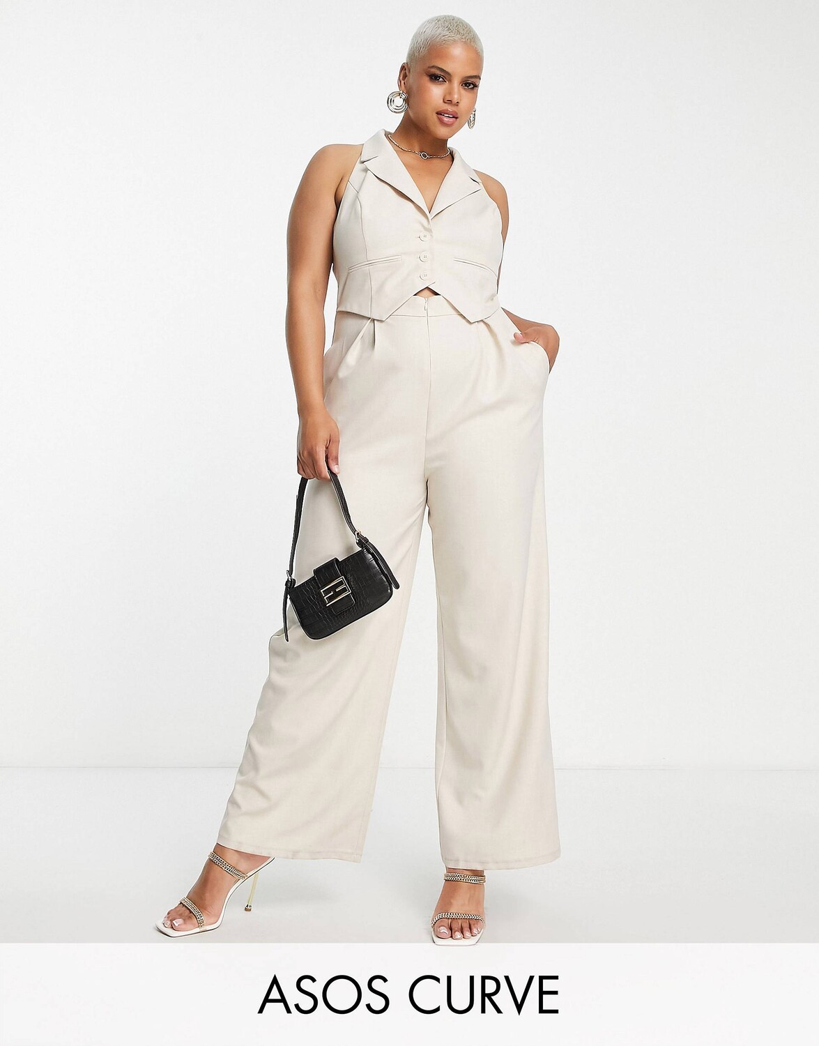 

Комбинезон-жилет 2 в 1 с расклешенными штанинами ASOS DESIGN Curve из камня
