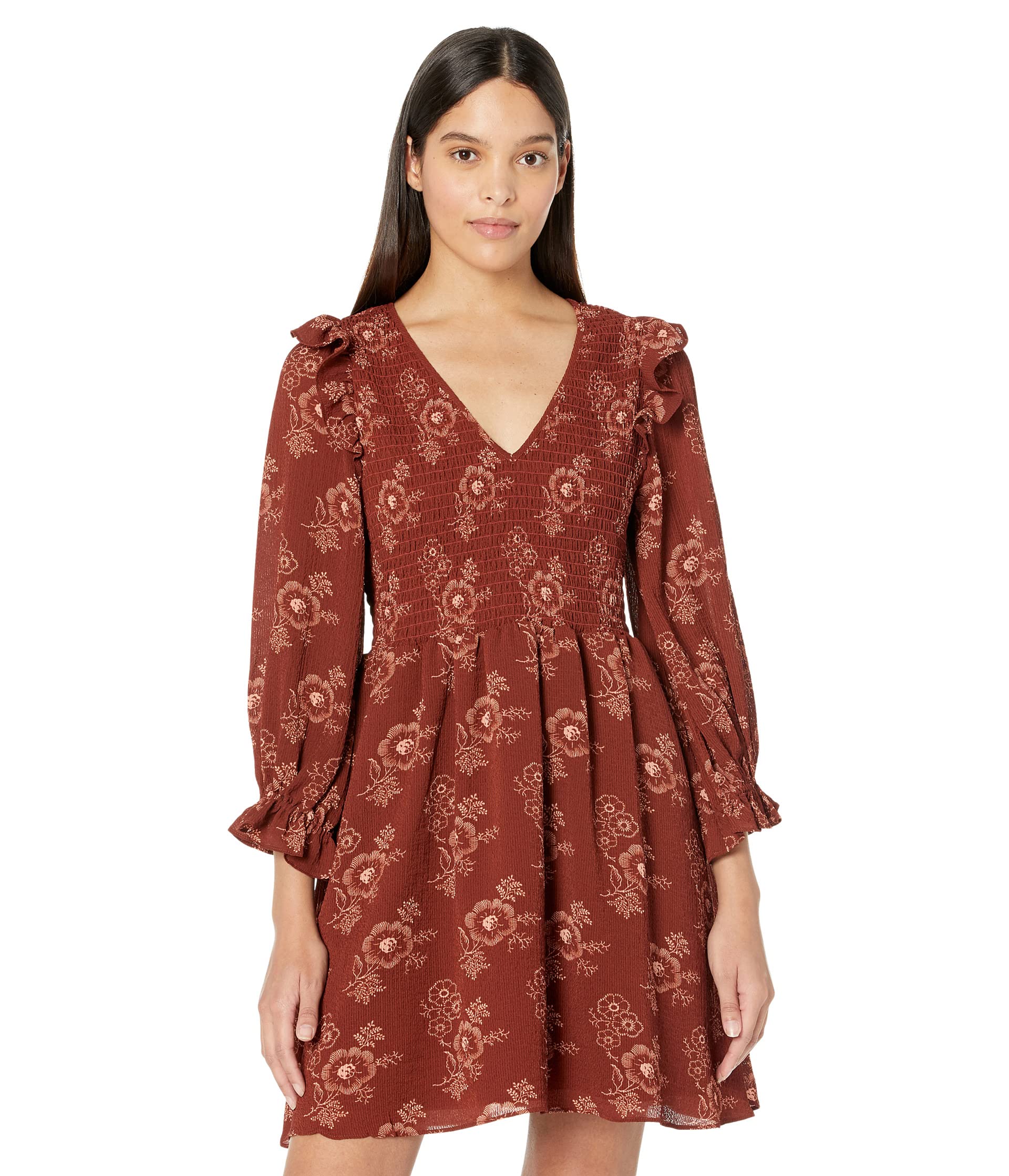 Платье Madewell, Long Sleeve V-Neck Smocked Bodice Mini Dress вельветовая куртка рубашка оверсайз из твила madewell цвет stained mahogany