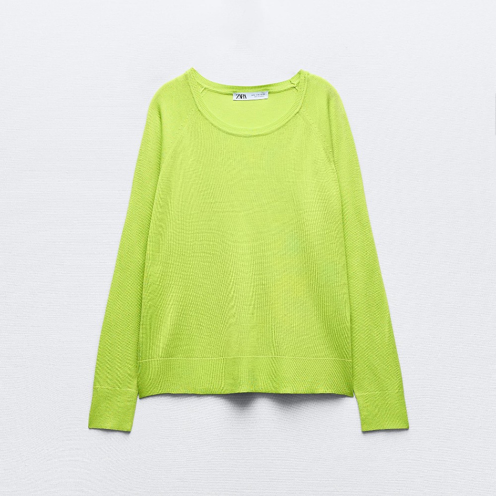 Свитер Zara Plain Fine Knit, светло-зеленый свитер zara plain fine knit черный