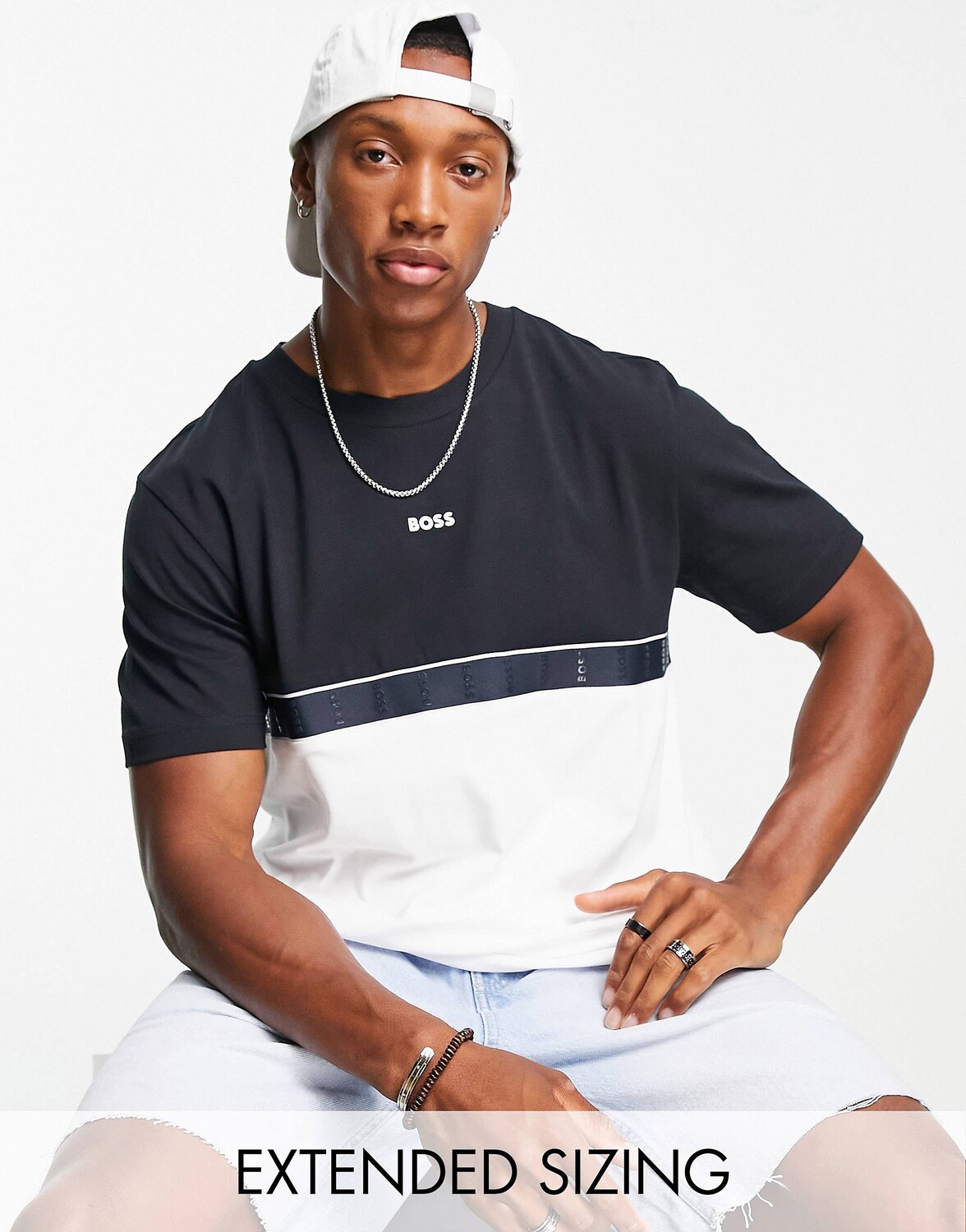 

Темно-сине-белая футболка с тесьмой BOSS Athleisure Tee