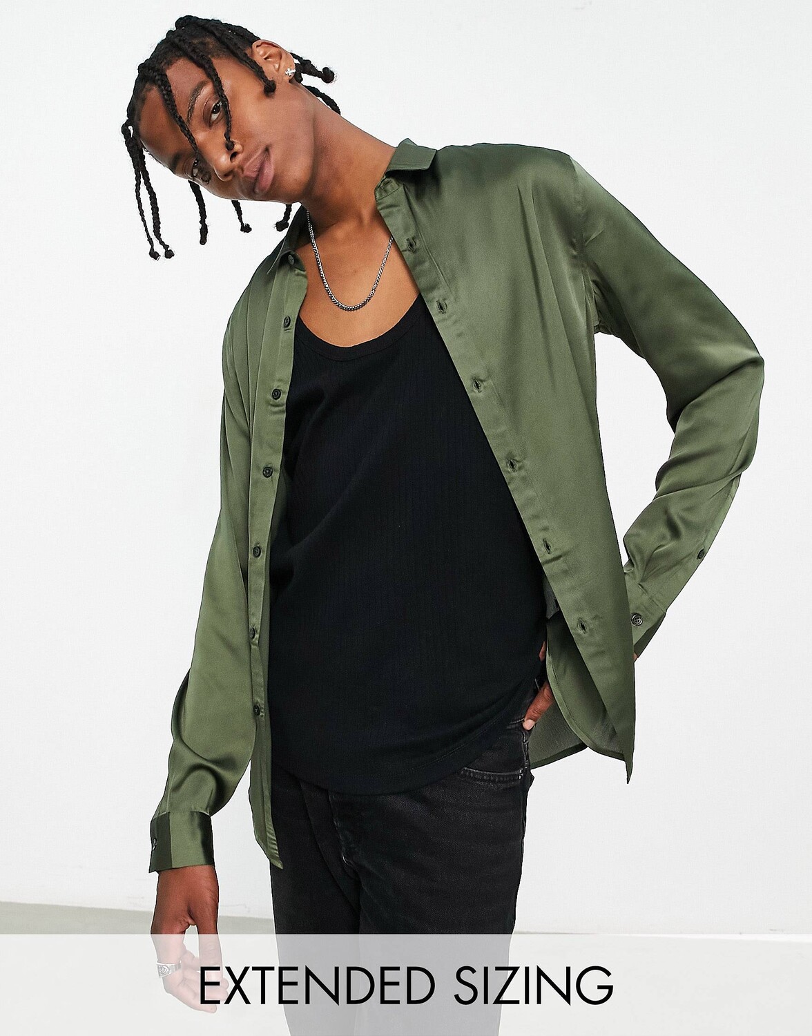 

Классическая атласная рубашка цвета хаки ASOS DESIGN