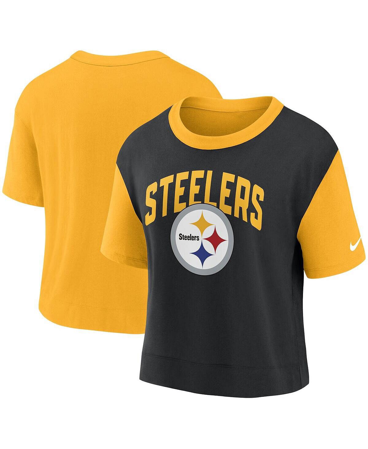 

Женская золотисто-черная модная футболка Pittsburgh Steelers High Hip Fashion Nike, Черный