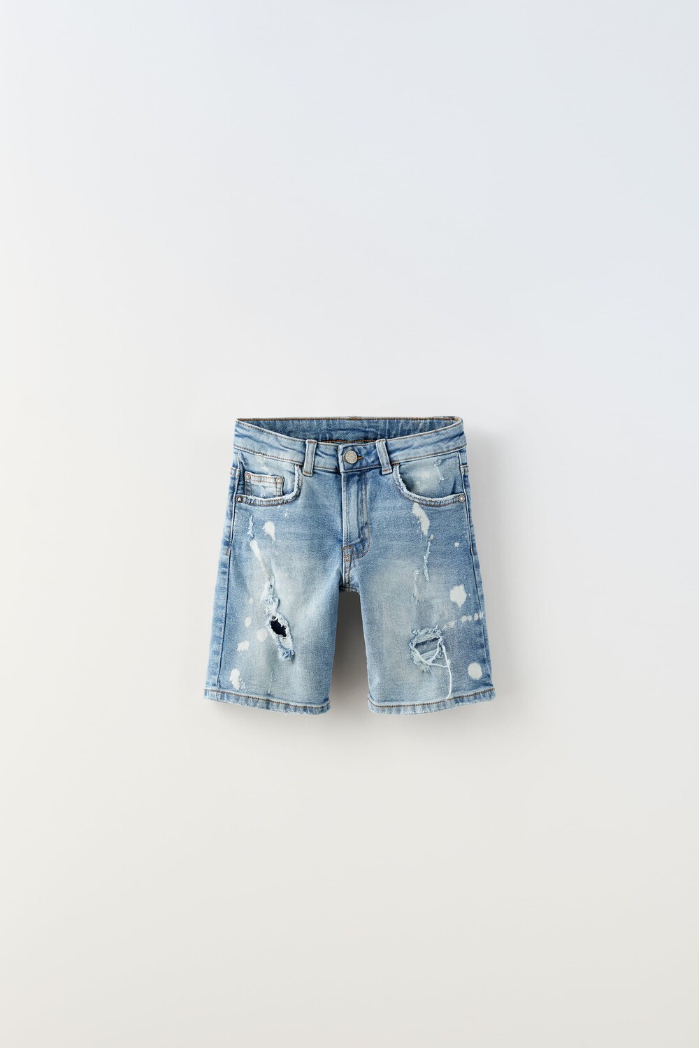 

Джинсовые шорты прямого кроя с разрезами Zara, выцветший синий