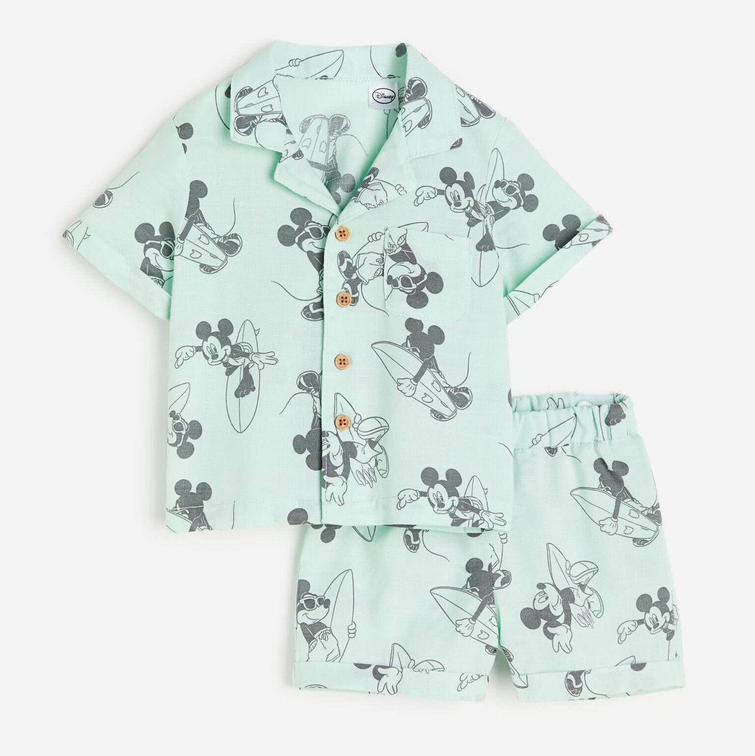 

Комплект детский рубашка и шорты H&M Mickey Mouse Patterned, 2 предмета, мятный