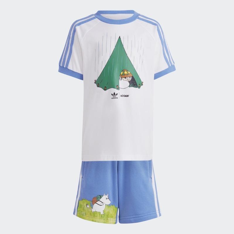 Детский комплект Adidas Originals х Moomin Shorts And Tee, 2 предмета, голубой/белый/мультиколор