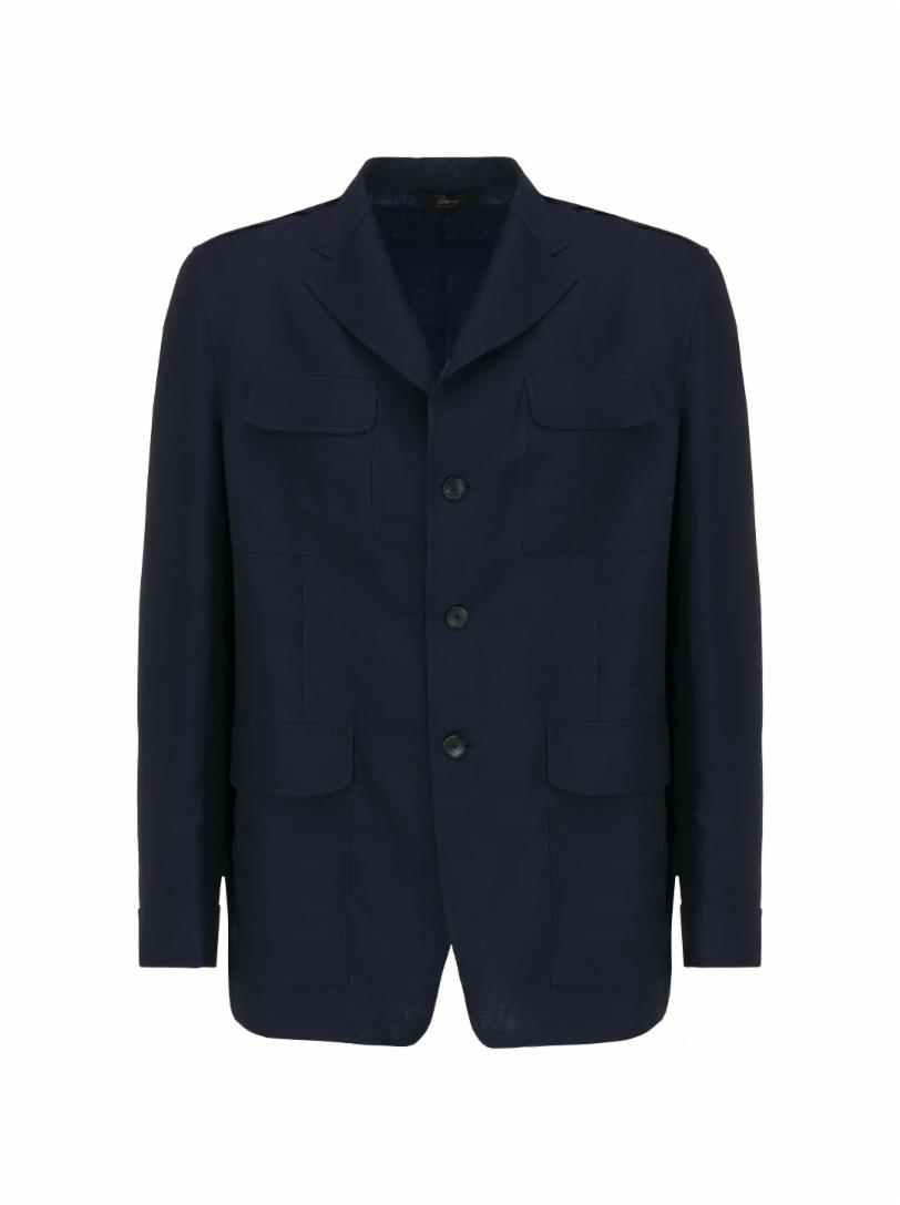 жакет короткий на пуговицах xl синий Однобортный пиджак из шерсти и льна Brioni
