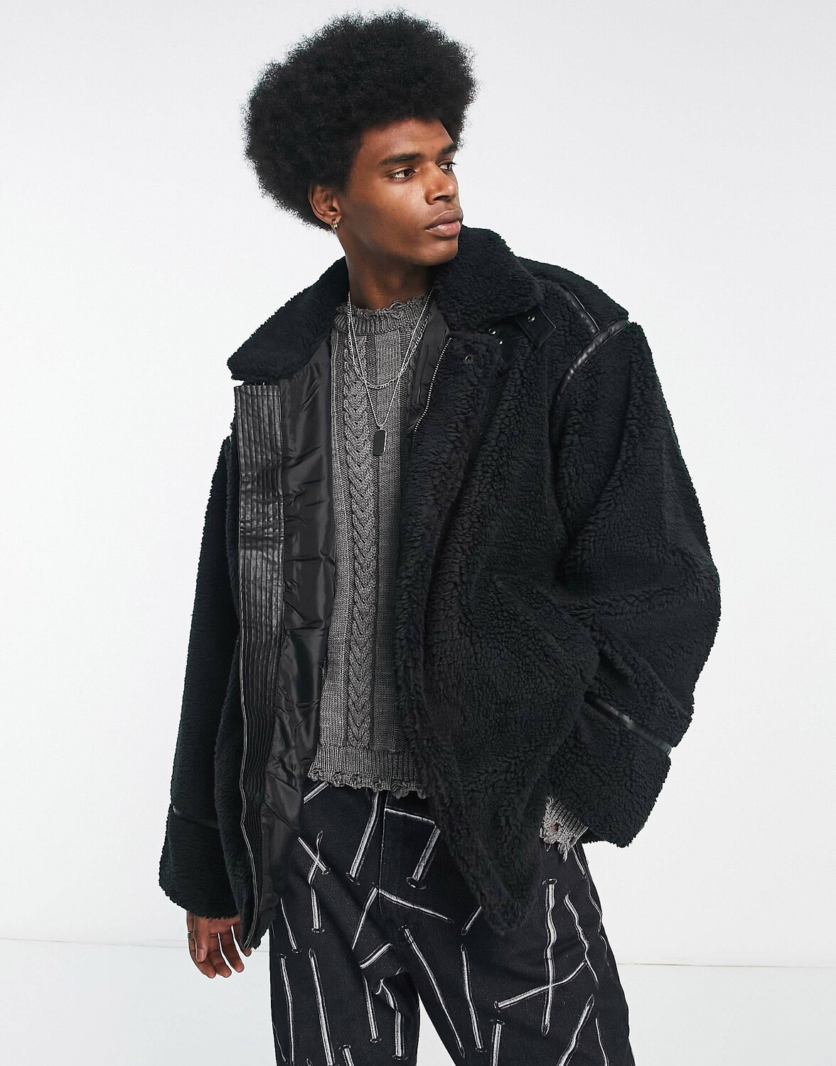 

Черная дубленка оверсайз ASOS DESIGN, Черный