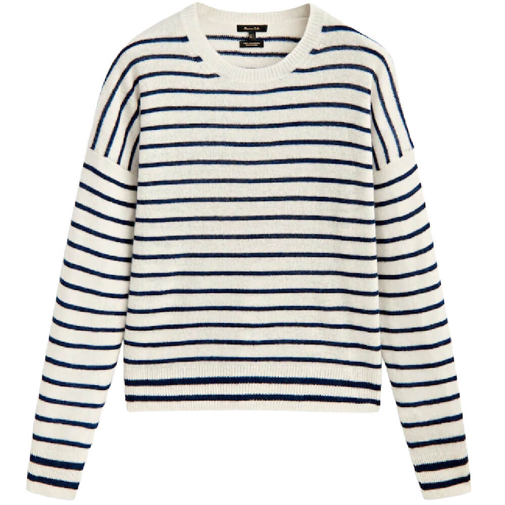 

Свитер Massimo Dutti Cashmere Striped Crew Neck, светло-бежевый/черный