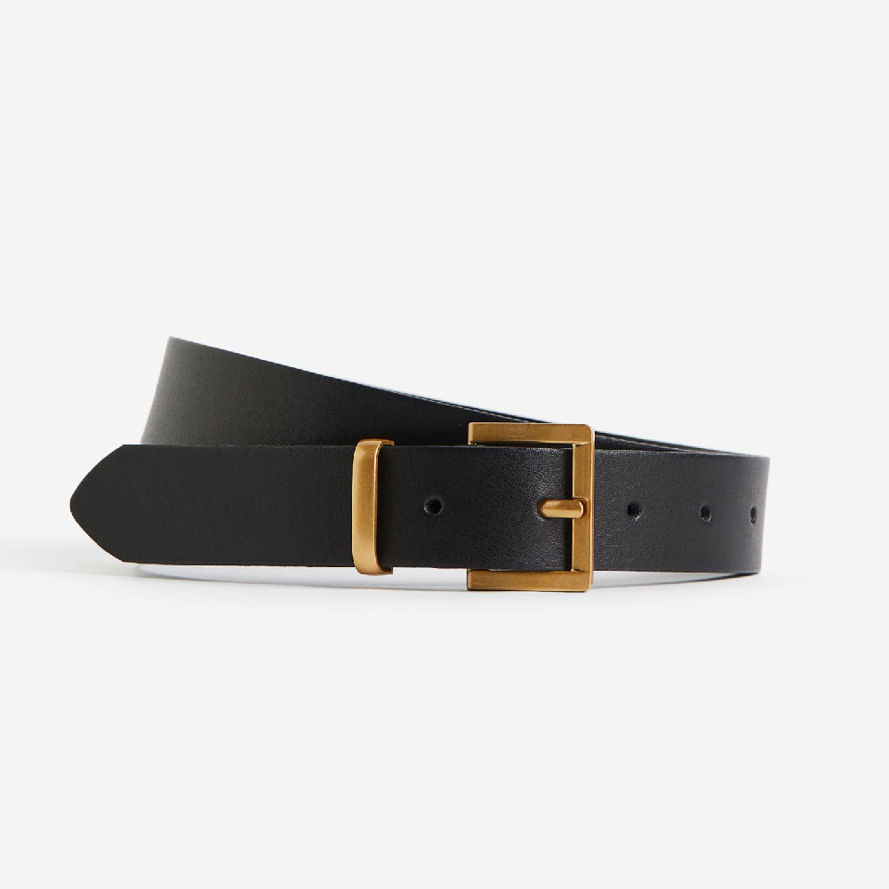 Ремень H&M Leather, черный/золотой 12storeez ремень с квадратной пряжкой из кожи с теснением под крокодила