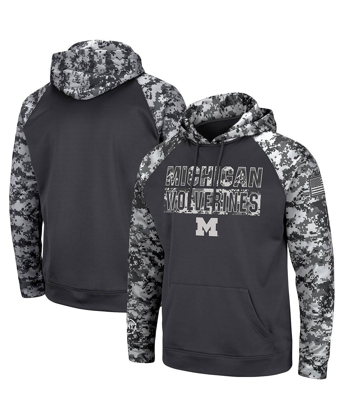 Мужская темно-серая толстовка с капюшоном michigan wolverines oht в стиле милитари appreciation digital camo pullover hoodie Colosseum, мульти