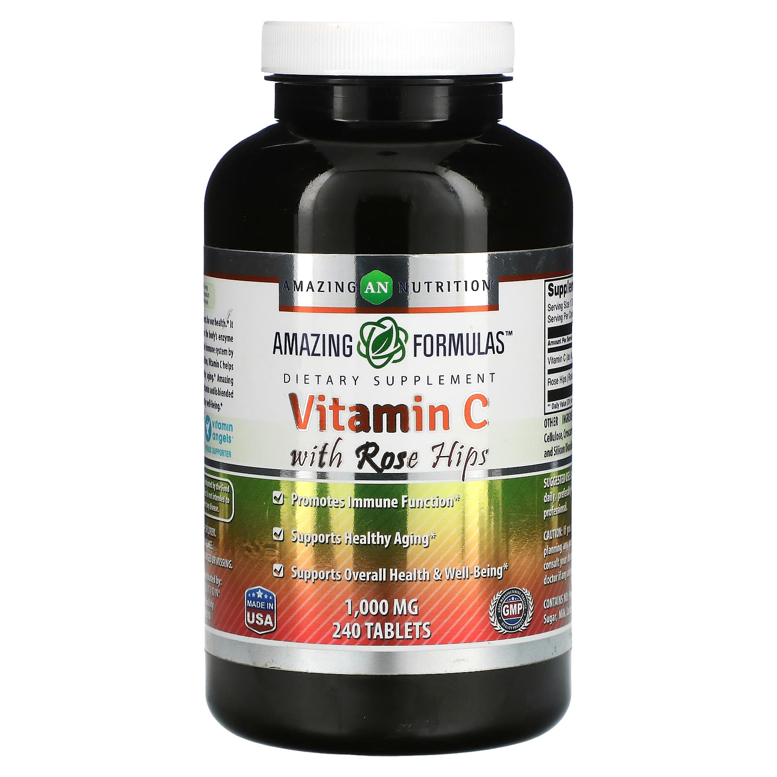 Витамин C Amazing Nutrition с шиповником, 240 таблеток amazing nutrition витамин c с цитрусовыми биофлавоноидами и шиповником 250 растительных капсул