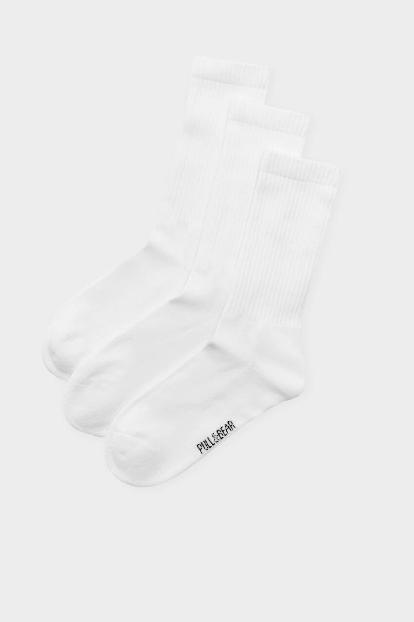 Набор из 3 длинных базовых носков. Pull&Bear, белый фото