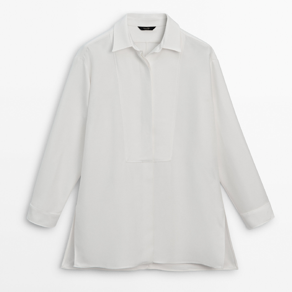 брюки massimo dutti flowing with tie detail черный Блузка Massimo Dutti Flowing Oversize With Chest Detail, кремовый
