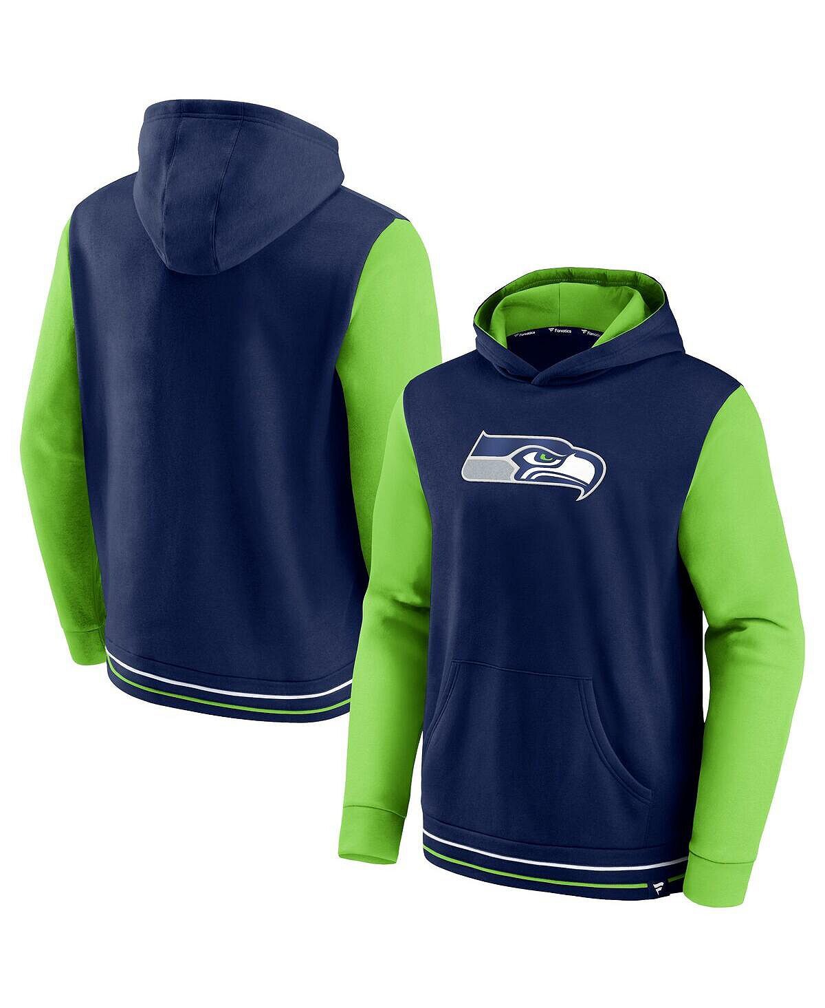 

Мужской пуловер с капюшоном для вечеринок seattle seahawks block party с логотипом колледжа темно-синего и неоново-зеленого цвета Fanatics, мульти