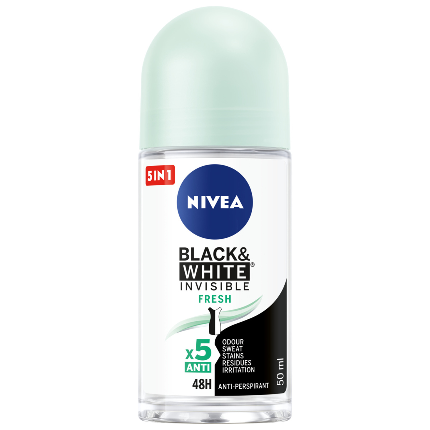 Nivea Black & White Invisible Fresh женский шариковый антиперспирант, 50 мл - фото