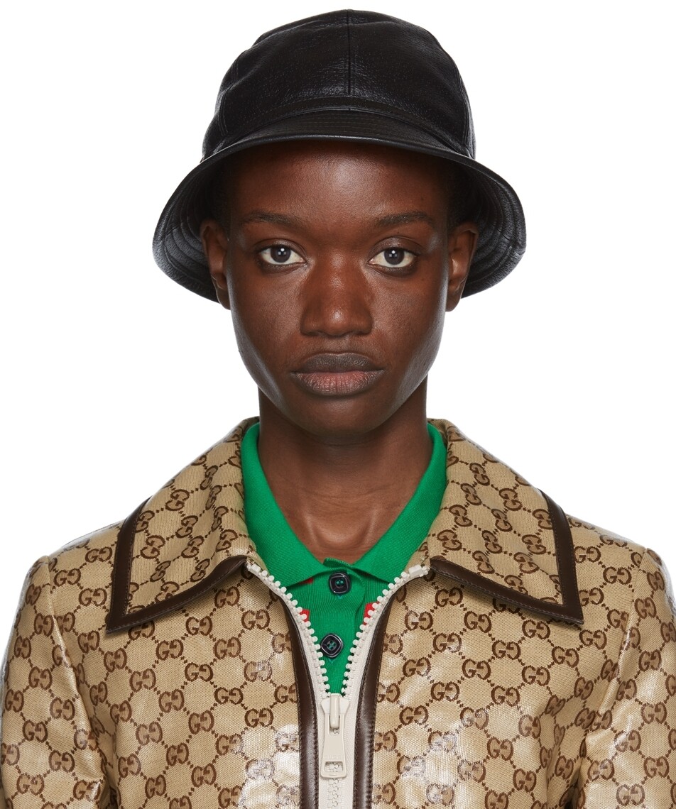 

Черная пляжная шляпа из кожи ягненка Gucci