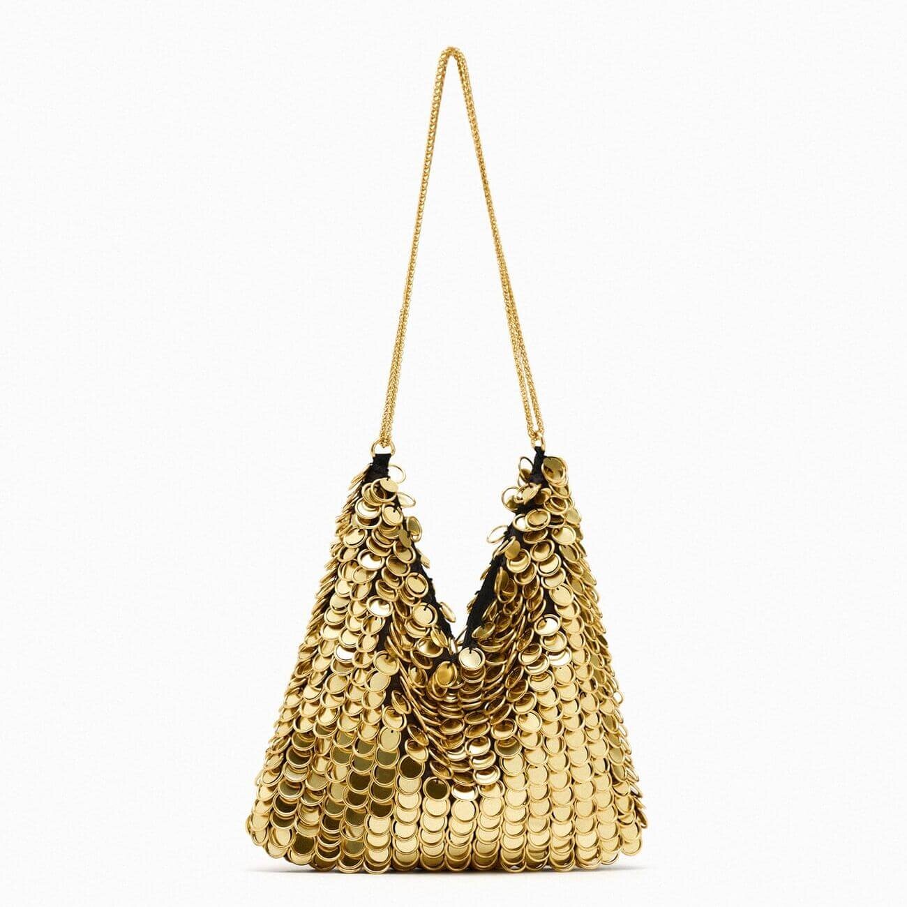 

Сумка Zara Beaded Shoulder Bag, золотой