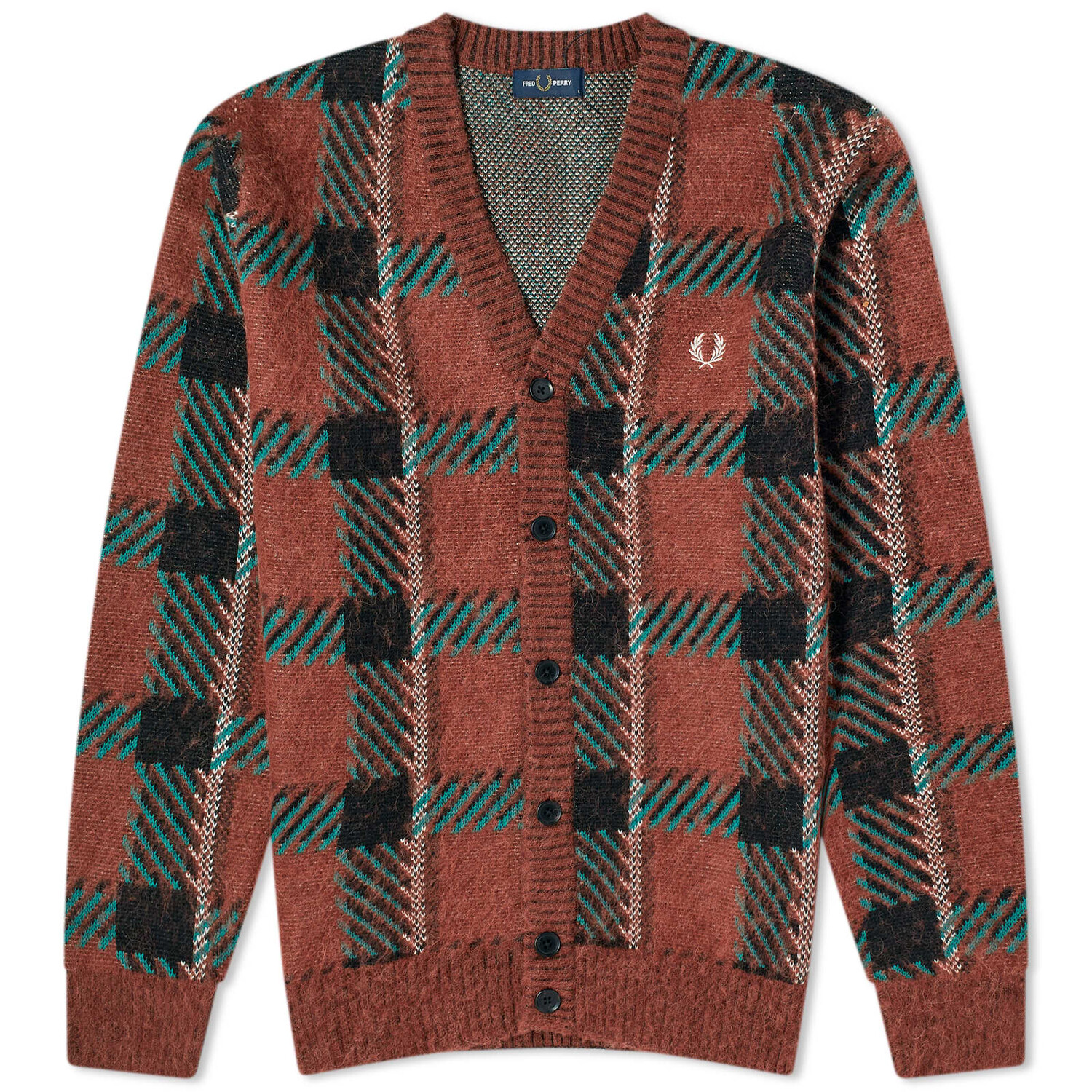 

Кардиган Fred Perry Glitch Tartan, цвет Whisky Brown