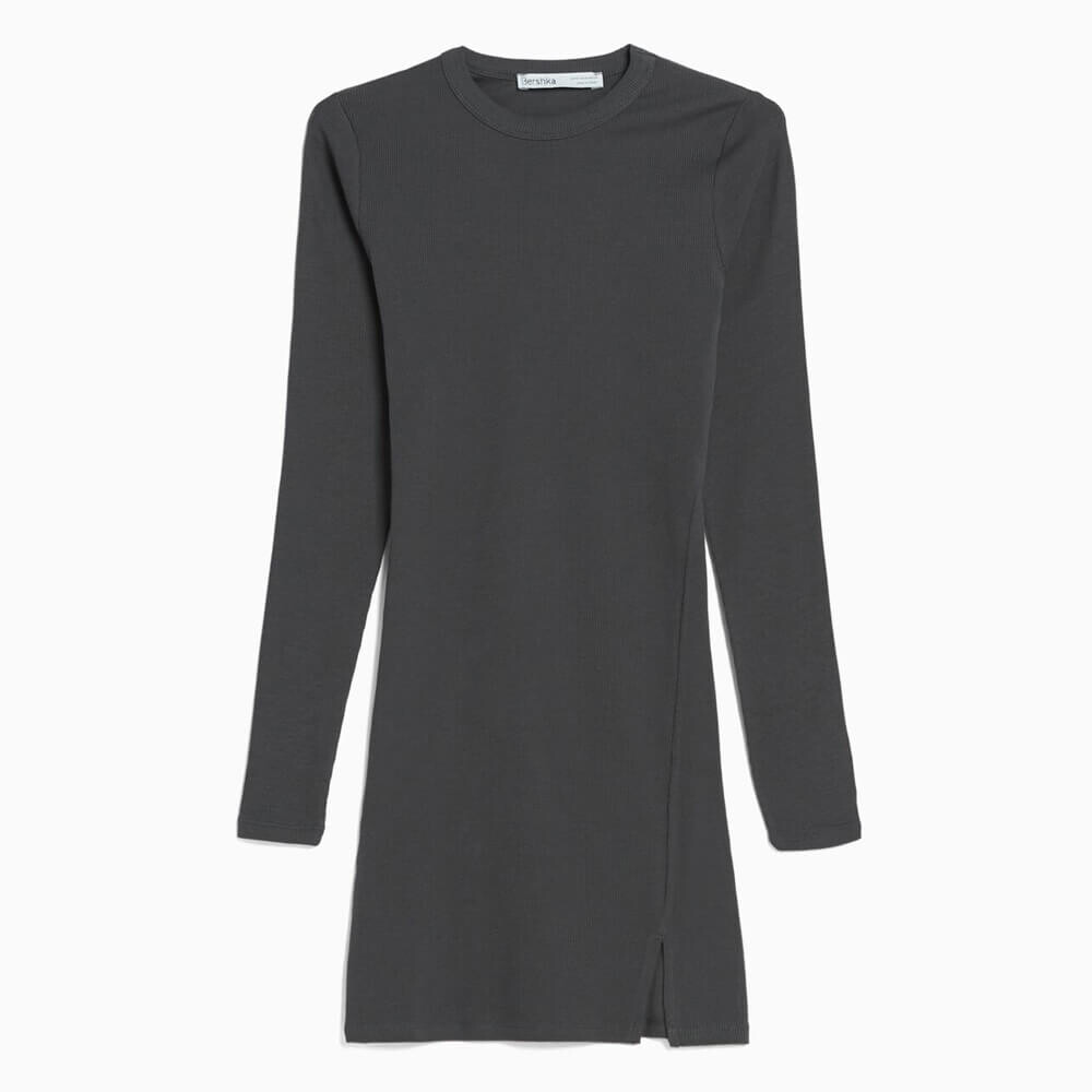

Платье Bershka Ribbed Long Sleeve Ribbed Mini, серый