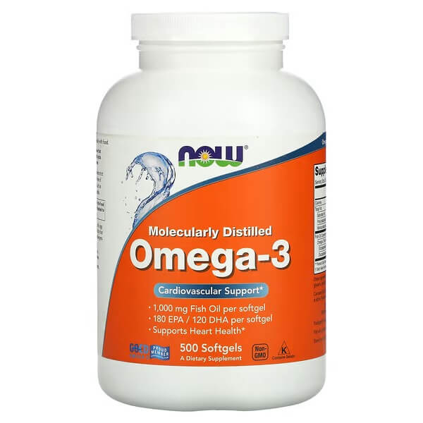 Омега-3 180 EPA/120 DHA Now Foods 1000 мг, 500 капсул омега 3 mini gels now foods 180 капсул