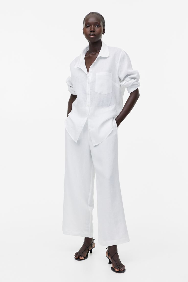Укороченные брюки из смесового льна H&M, белый