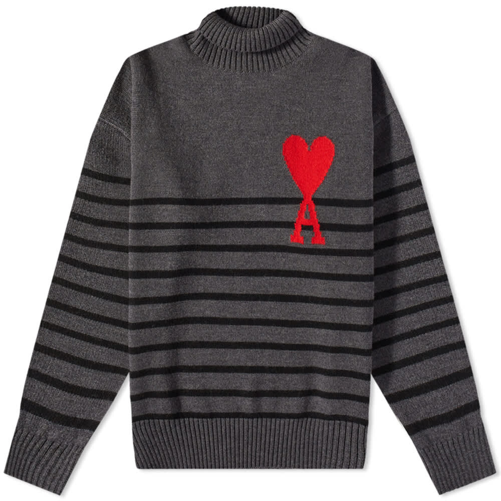 

Джемпер AMI Large A Heart Striped Roll Neck Knit, Серый