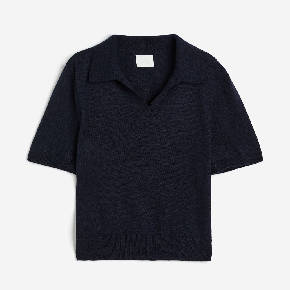 Футболка H&M Fine-knit Polo, темно-синий