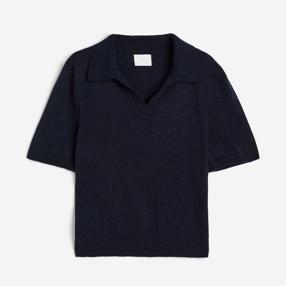 

Футболка H&M Fine-knit Polo, темно-синий