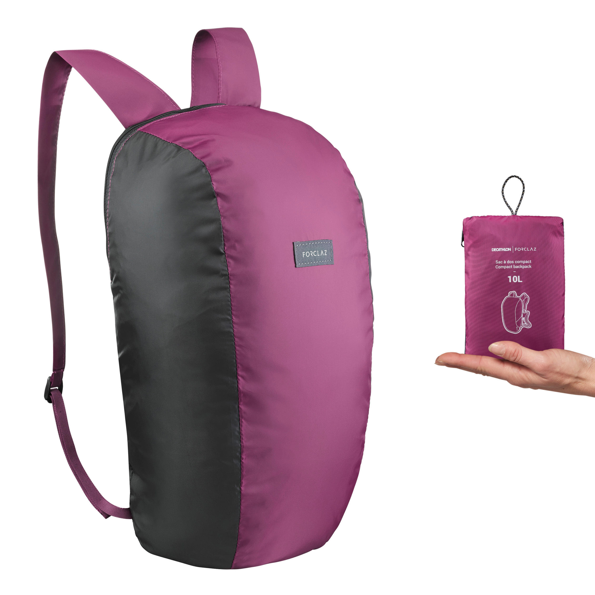 Рюкзак складной Forclaz Travel Compact 10 л, светло-сливовый/черный