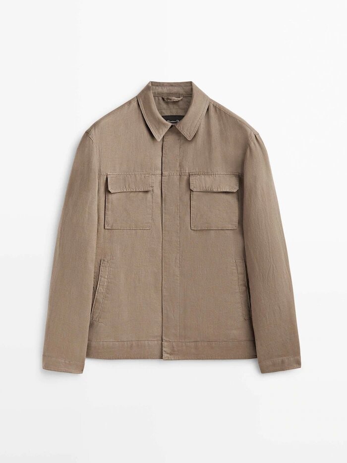 

Куртка-рубашка Massimo Dutti linen with pockets, светло-бежевый