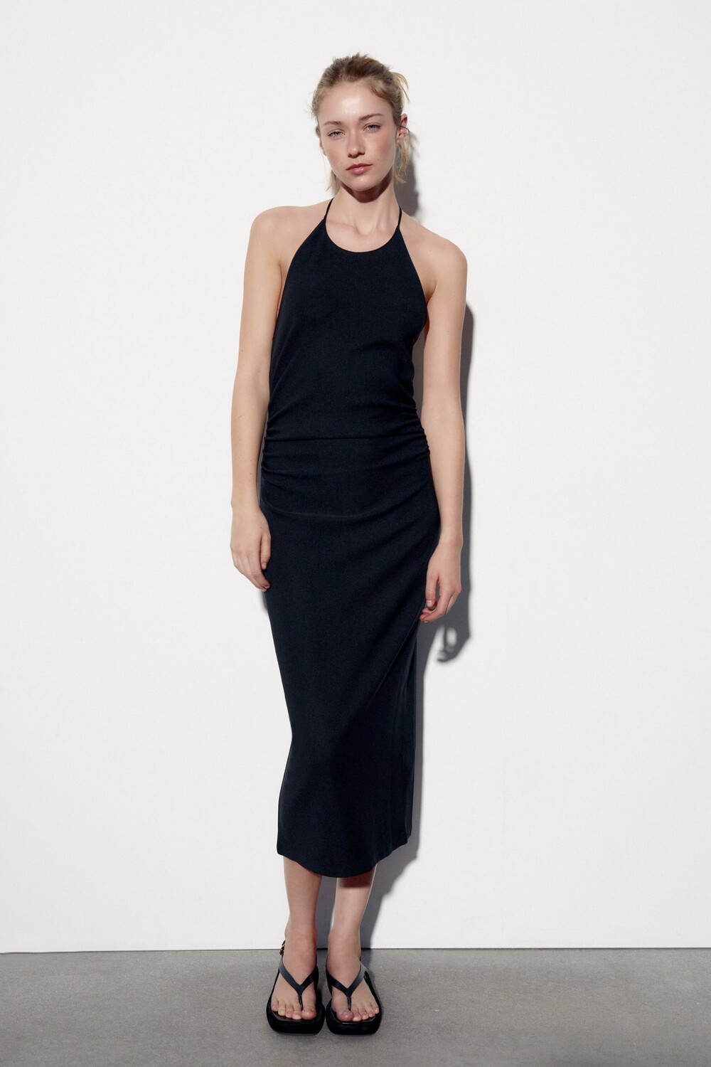Платье со складками ZARA, черный