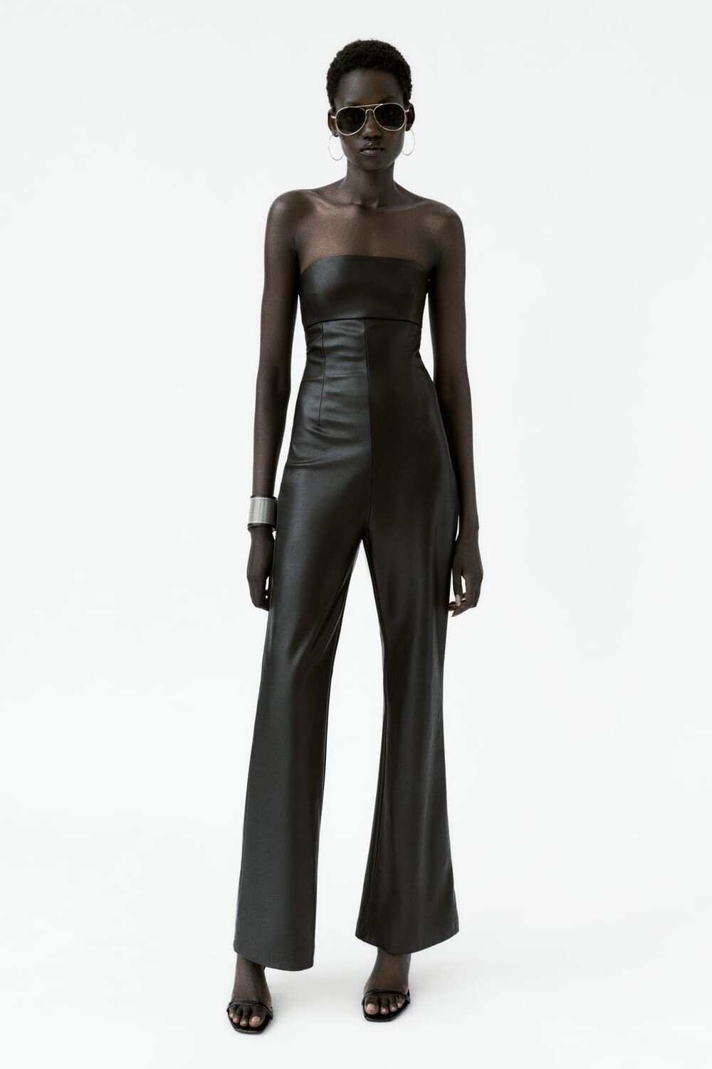 

Комбинезон из искусственной кожи без бретелек ZARA, черный