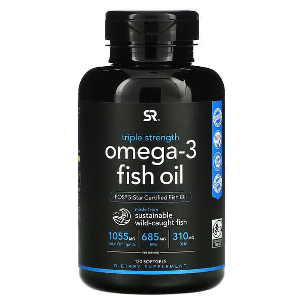 Рыбий жир с омега-3, 1250 мг, 120 таблеток, Sports Research sports research рыбий жир тройной силы с омега 3 30 мягких таблеток