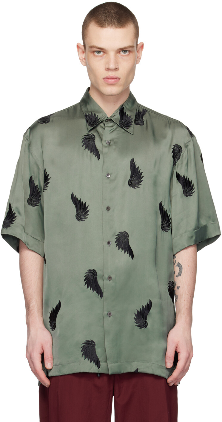 

Зеленая рубашка с вышивкой Dries Van Noten