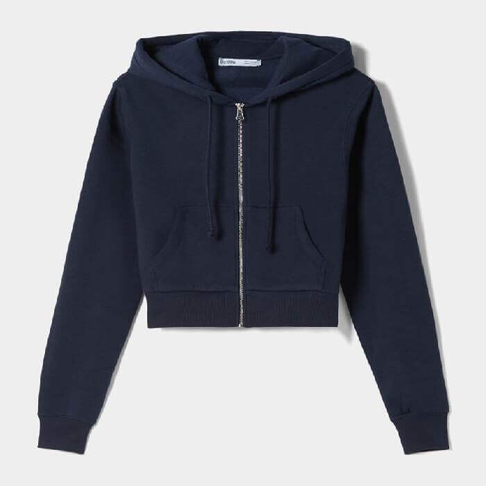 

Толстовка Bershka Cropped Zip Up, темно-синий