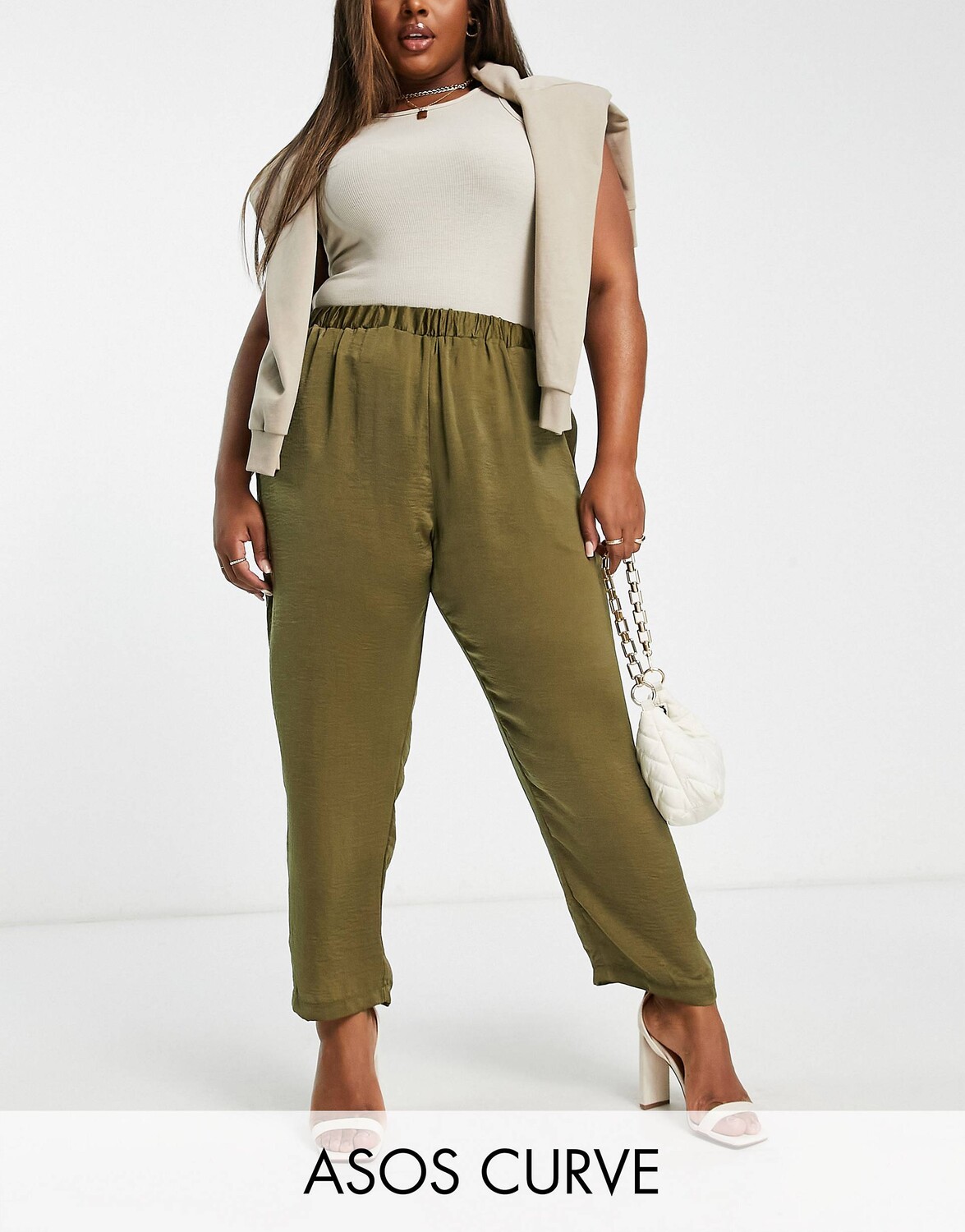 

Атласные брюки цвета хаки ASOS DESIGN Curve
