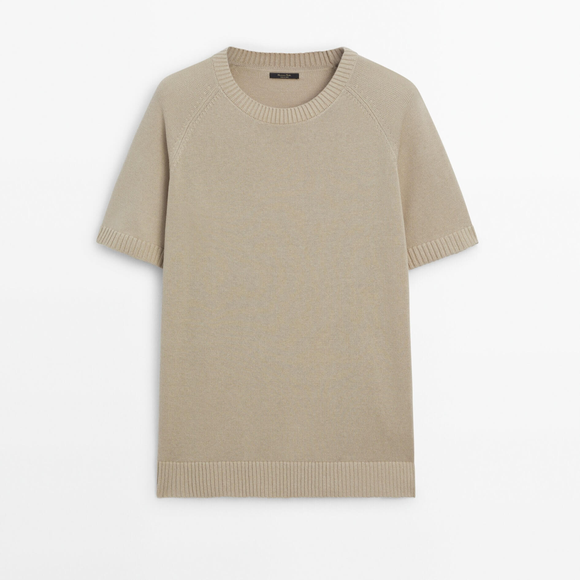 Футболка Massimo Dutti Short Sleeve Knit With Cotton, бежевый футболка с коротким рукавом новинка лета 2021 вязаная корейская свободная приталенная рубашка с круглым вырезом джокер пуловер куртка для